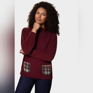 Anthropologie HWR Burgundy Sweater with Plaid Pockets